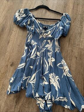 Angie Blue and White Boho Smocked Romper size Large